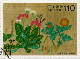 四季草花図屏風 C1580